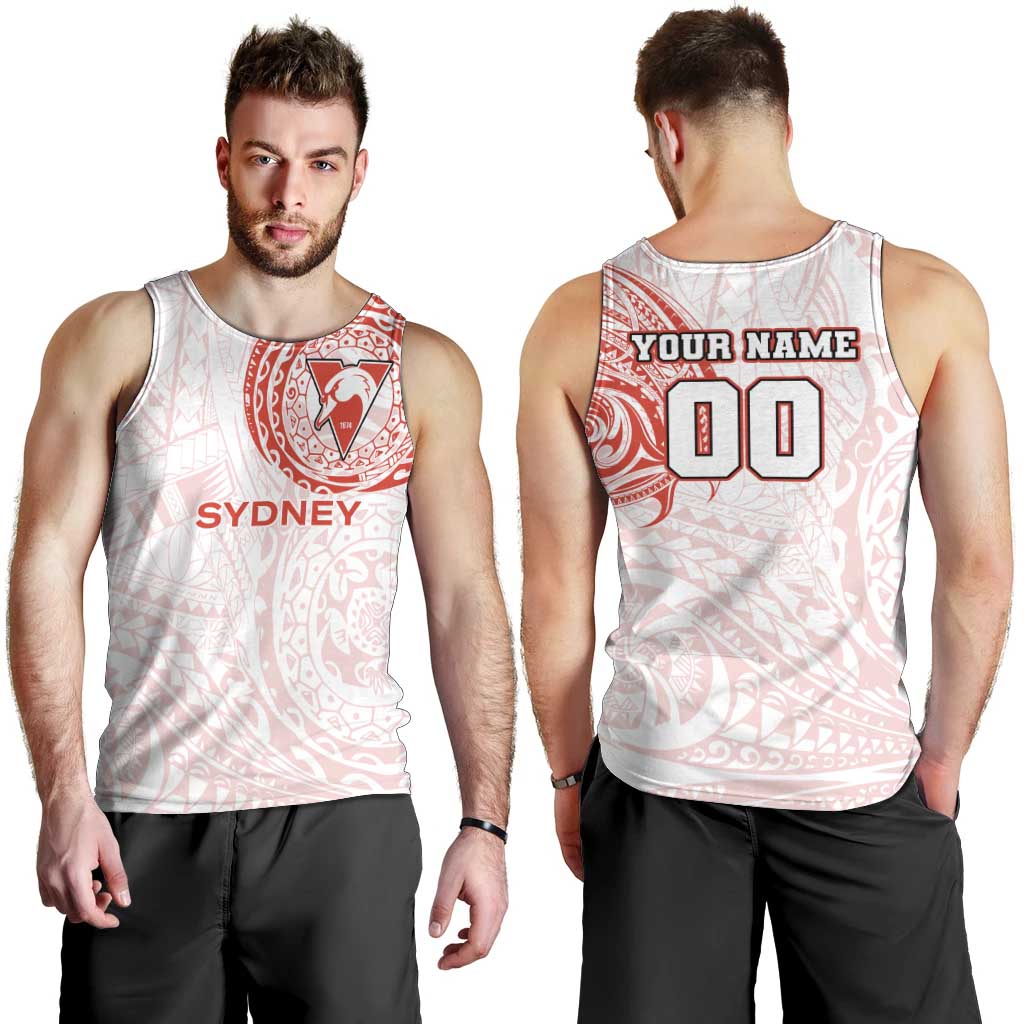 Personalized Sydney Swans Polynesian Men Tank Top Tribal Chest and Sleeve Tattoo Heritage Warrior