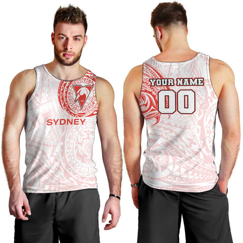 Personalized Sydney Swans Polynesian Men Tank Top Tribal Chest and Sleeve Tattoo Heritage Warrior