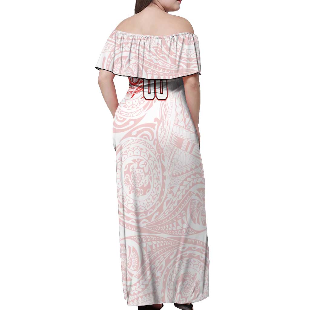 Personalized Sydney Swans Polynesian Off Shoulder Maxi Dress Tribal Chest and Sleeve Tattoo Heritage Warrior
