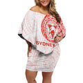 Personalized Sydney Swans Polynesian Off Shoulder Short Dress Tribal Chest and Sleeve Tattoo Heritage Warrior