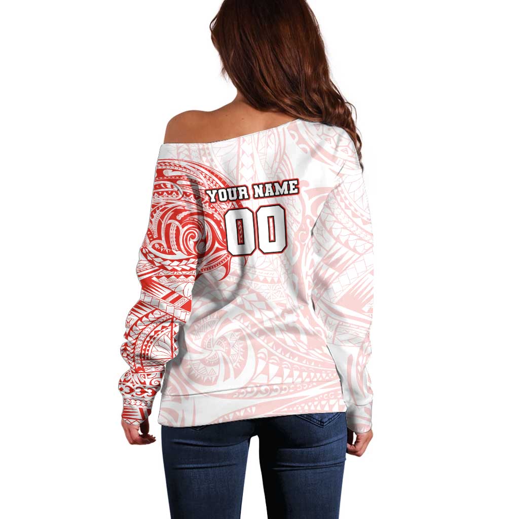 Personalized Sydney Swans Polynesian Off Shoulder Sweater Tribal Chest and Sleeve Tattoo Heritage Warrior