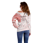 Personalized Sydney Swans Polynesian Off Shoulder Sweater Tribal Chest and Sleeve Tattoo Heritage Warrior