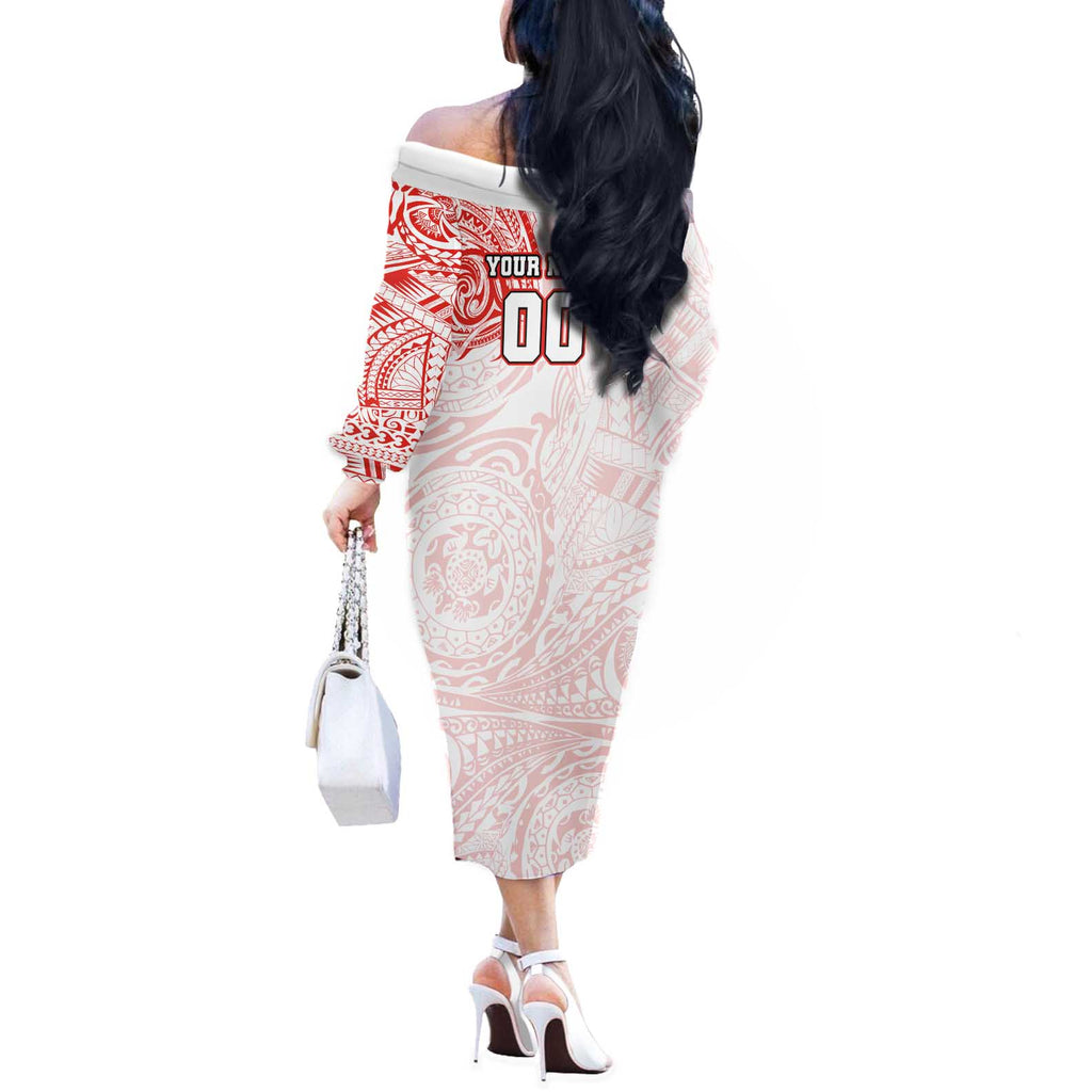 Personalized Sydney Swans Polynesian Off The Shoulder Long Sleeve Dress Tribal Chest and Sleeve Tattoo Heritage Warrior
