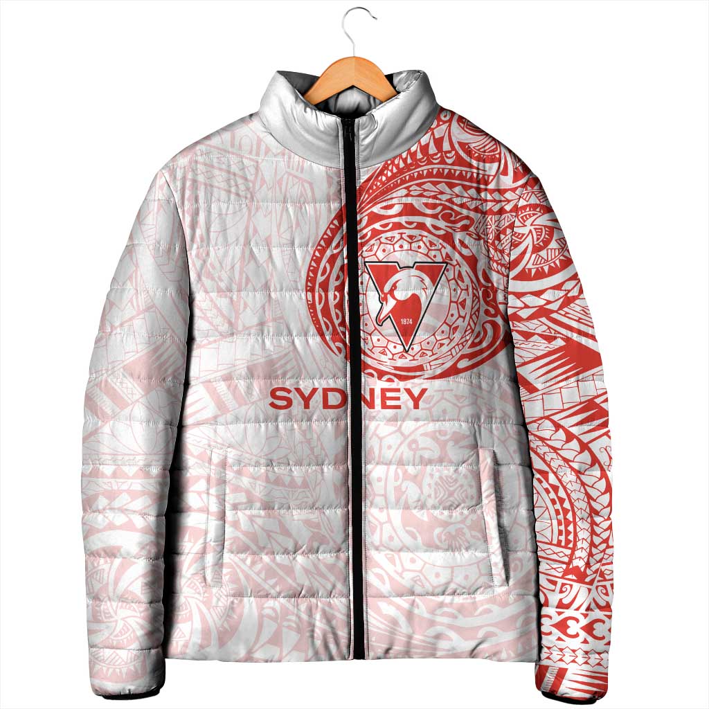 Personalized Sydney Swans Polynesian Padded Jacket Tribal Chest and Sleeve Tattoo Heritage Warrior