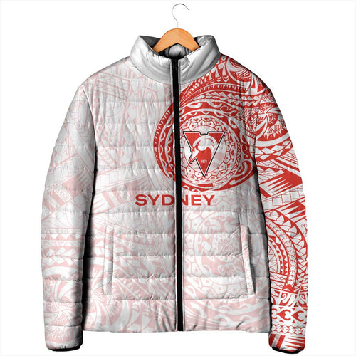 Personalized Sydney Swans Polynesian Padded Jacket Tribal Chest and Sleeve Tattoo Heritage Warrior