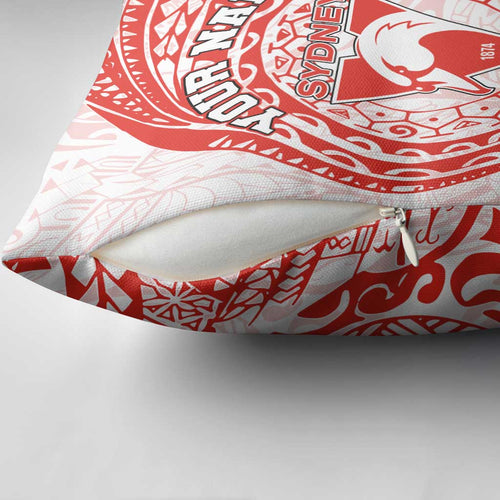Personalized Sydney Swans Polynesian Pillow Cover Tribal Chest and Sleeve Tattoo Heritage Warrior