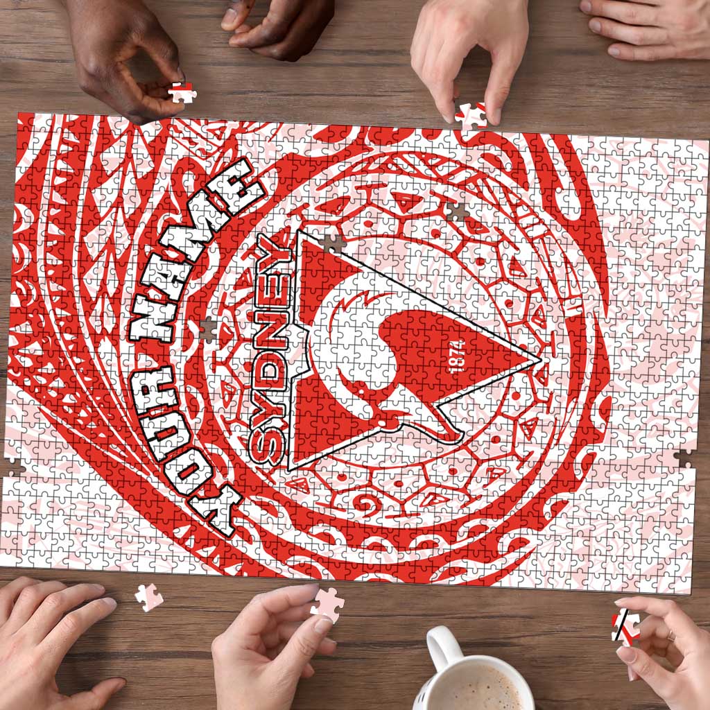 Personalized Sydney Swans Polynesian Puzzle Tribal Chest and Sleeve Tattoo Heritage Warrior