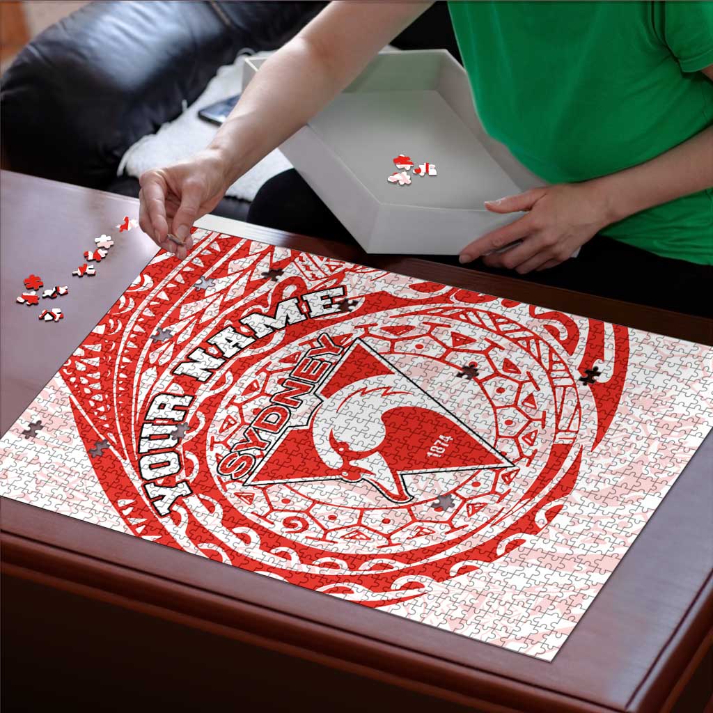 Personalized Sydney Swans Polynesian Puzzle Tribal Chest and Sleeve Tattoo Heritage Warrior