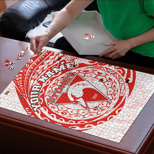 Personalized Sydney Swans Polynesian Puzzle Tribal Chest and Sleeve Tattoo Heritage Warrior