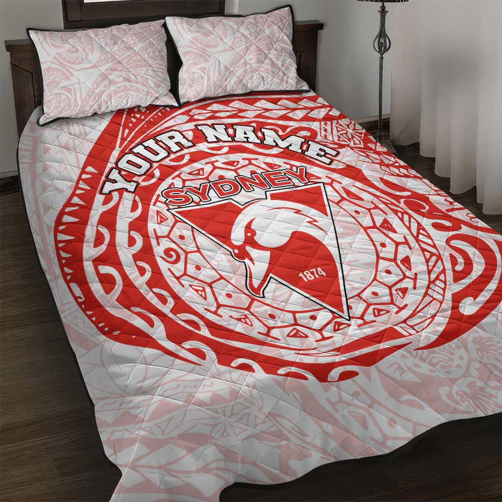 Personalized Sydney Swans Polynesian Quilt Bed Set Tribal Chest and Sleeve Tattoo Heritage Warrior