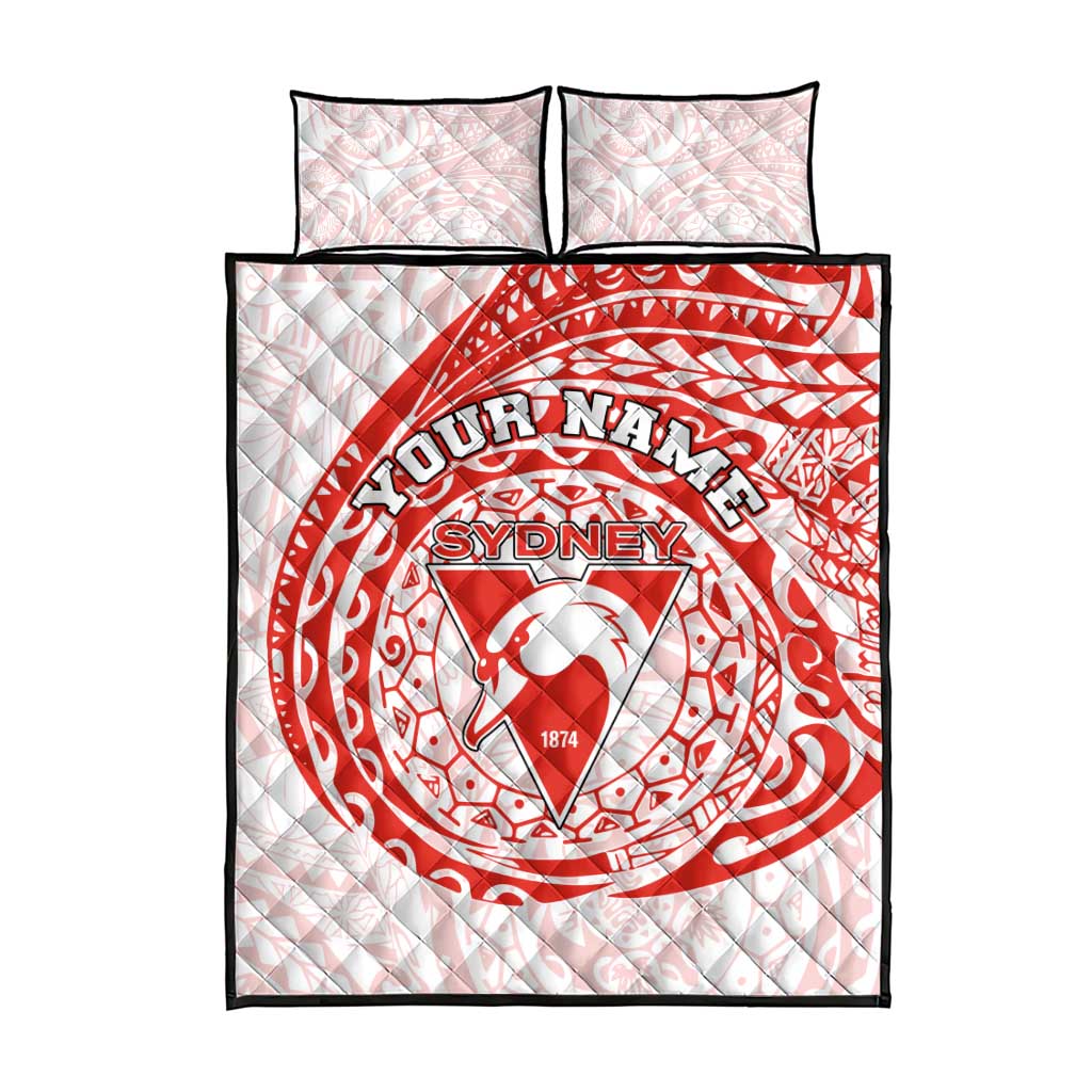 Personalized Sydney Swans Polynesian Quilt Bed Set Tribal Chest and Sleeve Tattoo Heritage Warrior
