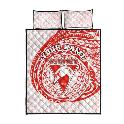 Personalized Sydney Swans Polynesian Quilt Bed Set Tribal Chest and Sleeve Tattoo Heritage Warrior