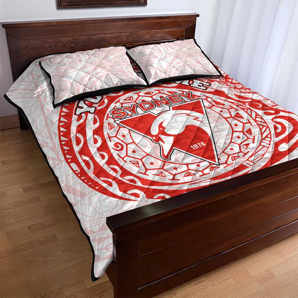 Personalized Sydney Swans Polynesian Quilt Bed Set Tribal Chest and Sleeve Tattoo Heritage Warrior