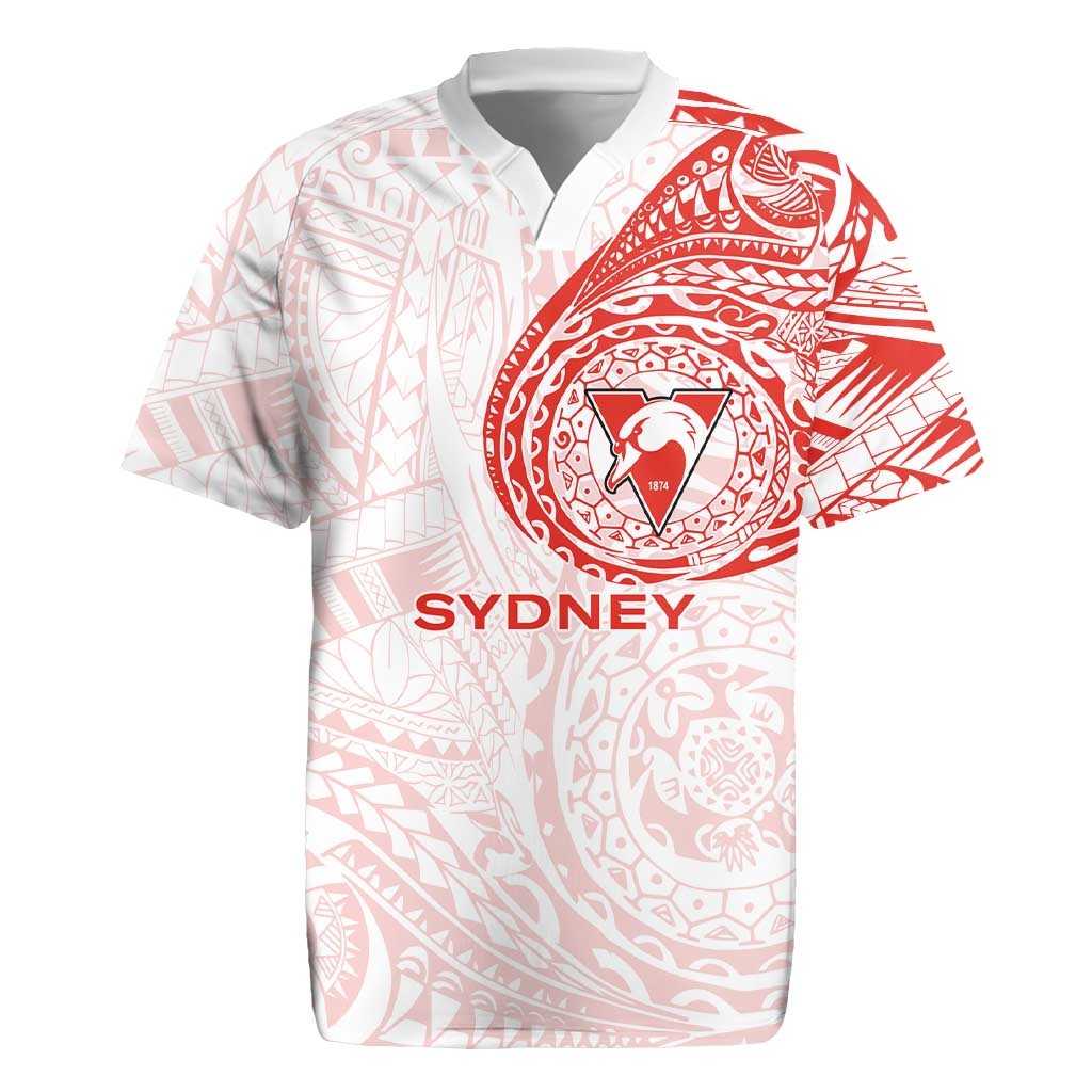 Personalized Sydney Swans Polynesian Rugby Jersey Tribal Chest and Sleeve Tattoo Heritage Warrior