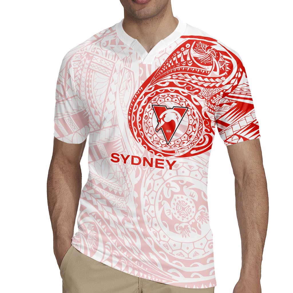 Personalized Sydney Swans Polynesian Rugby Jersey Tribal Chest and Sleeve Tattoo Heritage Warrior
