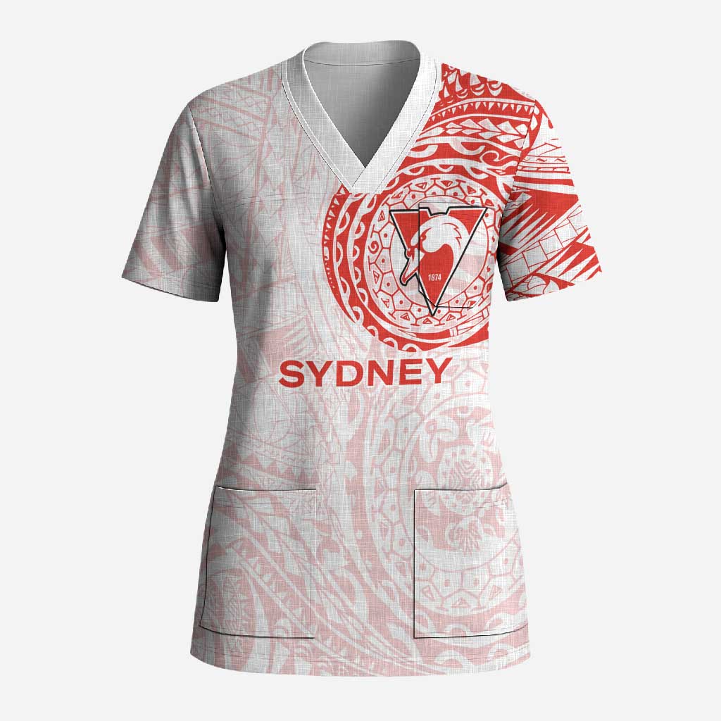 Personalized Sydney Swans Polynesian Scrub Top Tribal Chest and Sleeve Tattoo Heritage Warrior