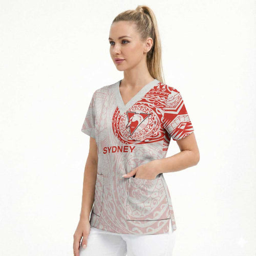 Personalized Sydney Swans Polynesian Scrub Top Tribal Chest and Sleeve Tattoo Heritage Warrior
