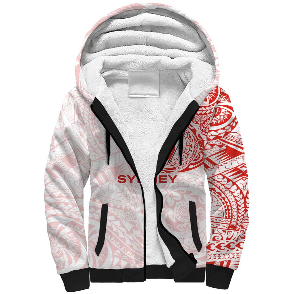 Personalized Sydney Swans Polynesian Sherpa Hoodie Tribal Chest and Sleeve Tattoo Heritage Warrior