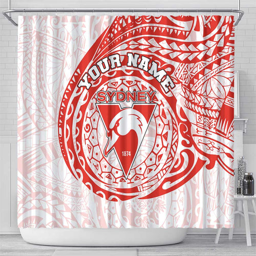 Personalized Sydney Swans Polynesian Shower Curtain Tribal Chest and Sleeve Tattoo Heritage Warrior