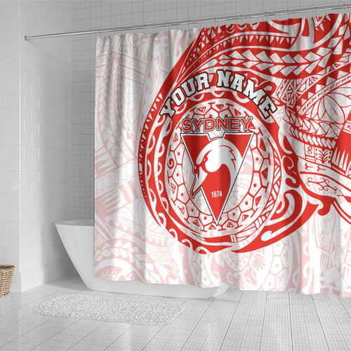 Personalized Sydney Swans Polynesian Shower Curtain Tribal Chest and Sleeve Tattoo Heritage Warrior