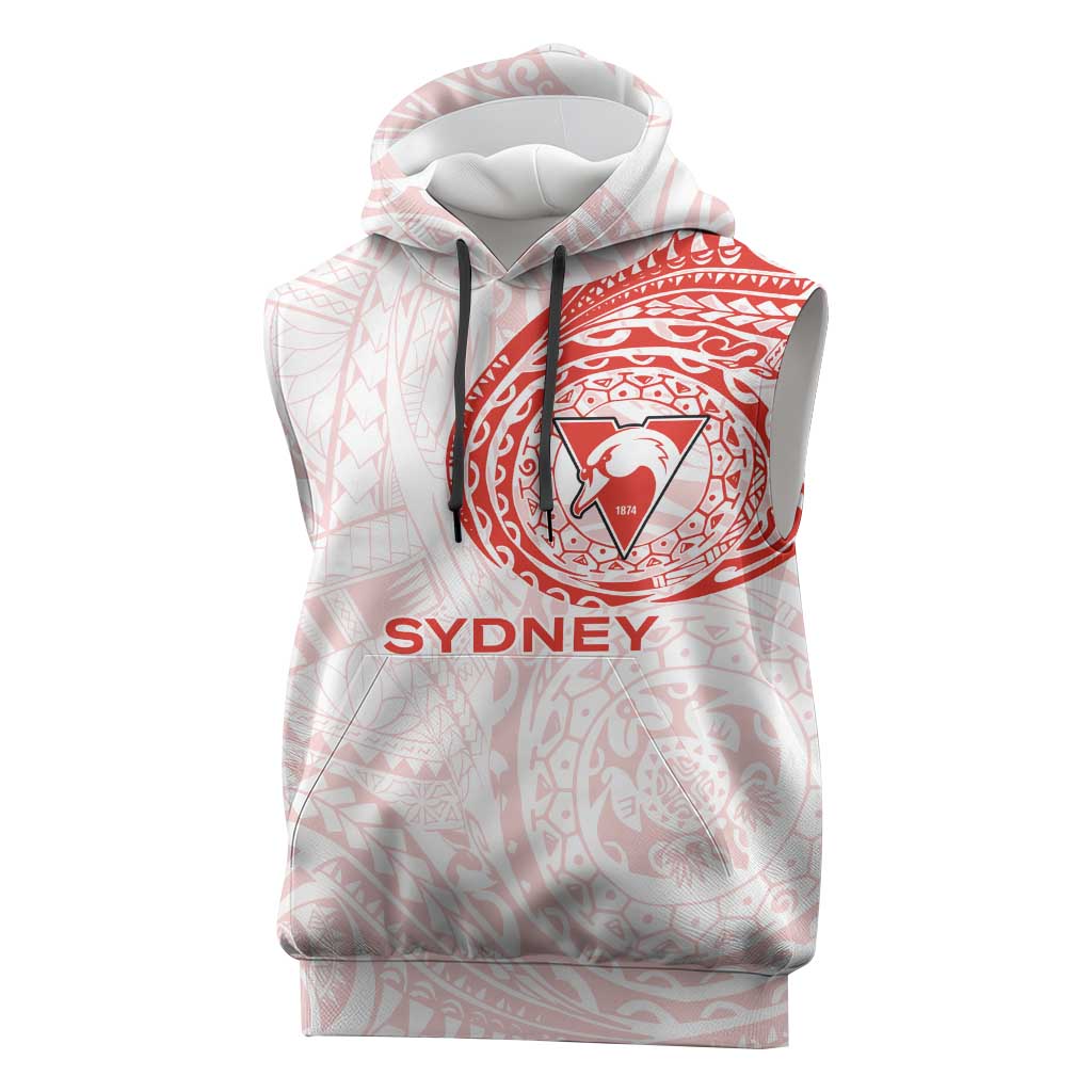 Personalized Sydney Swans Polynesian Sleeveless Hoodie Tribal Chest and Sleeve Tattoo Heritage Warrior