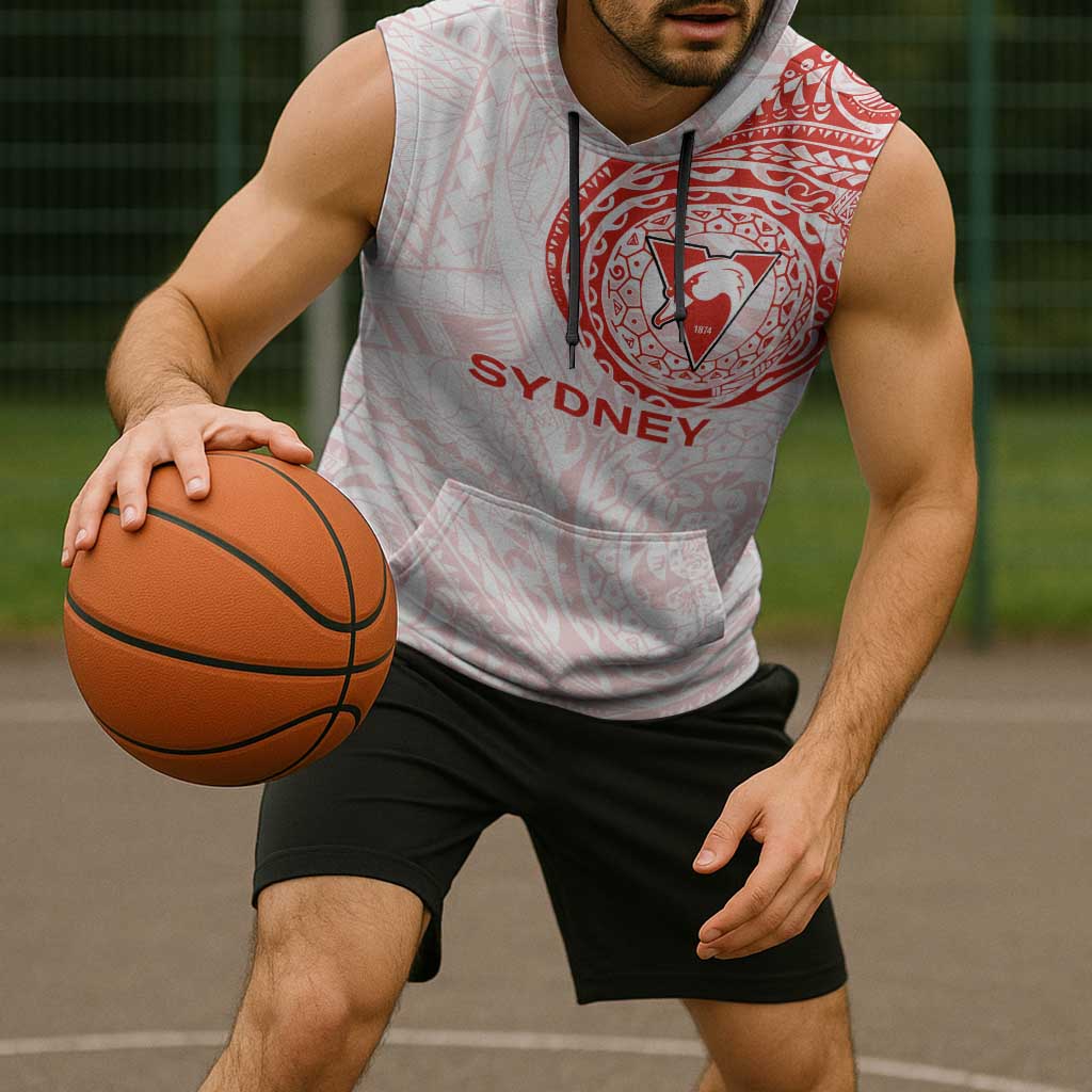Personalized Sydney Swans Polynesian Sleeveless Hoodie Tribal Chest and Sleeve Tattoo Heritage Warrior