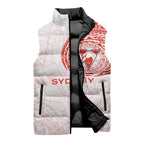 Personalized Sydney Swans Polynesian Sleeveless Puffer Jacket Tribal Chest and Sleeve Tattoo Heritage Warrior
