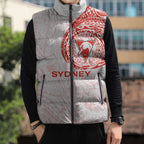 Personalized Sydney Swans Polynesian Sleeveless Puffer Jacket Tribal Chest and Sleeve Tattoo Heritage Warrior