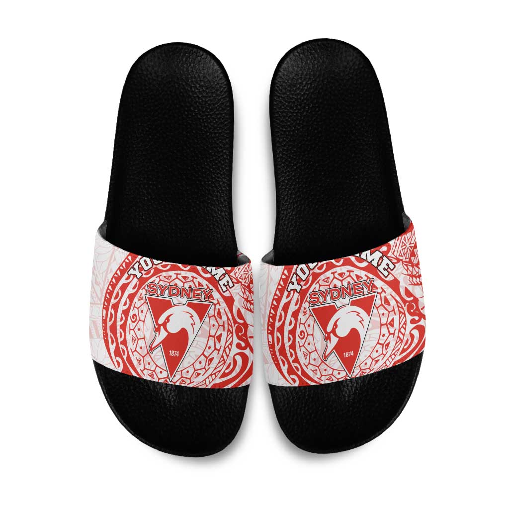 Personalized Sydney Swans Polynesian Slide Sandals Tribal Chest and Sleeve Tattoo Heritage Warrior