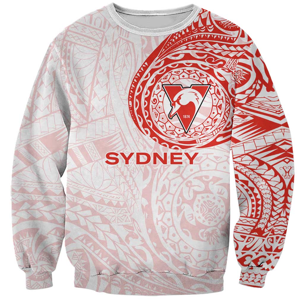 Personalized Sydney Swans Polynesian Sweatshirt Tribal Chest and Sleeve Tattoo Heritage Warrior