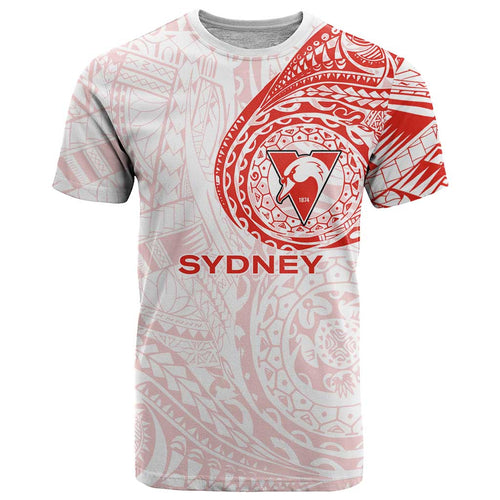Personalized Sydney Swans Polynesian T Shirt Tribal Chest and Sleeve Tattoo Heritage Warrior