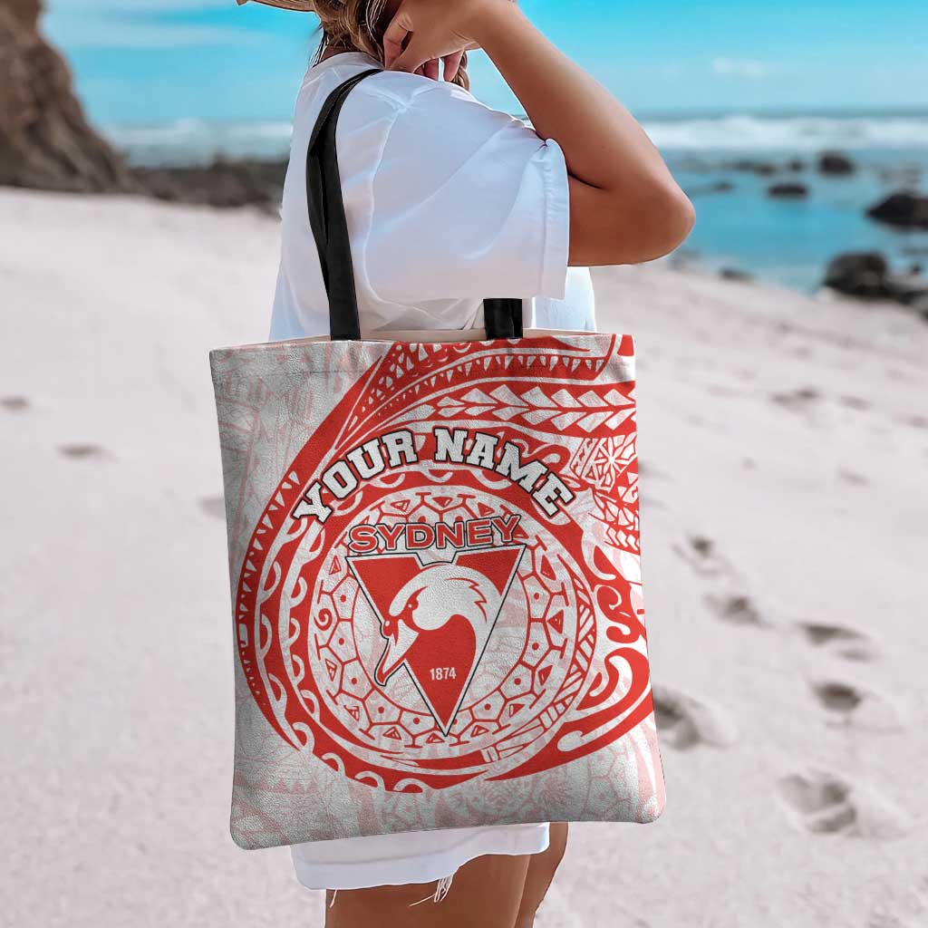 Personalized Sydney Swans Polynesian Tote Bag Tribal Chest and Sleeve Tattoo Heritage Warrior