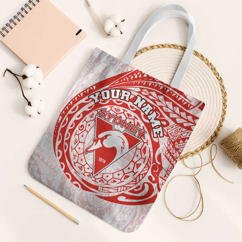 Personalized Sydney Swans Polynesian Tote Bag Tribal Chest and Sleeve Tattoo Heritage Warrior