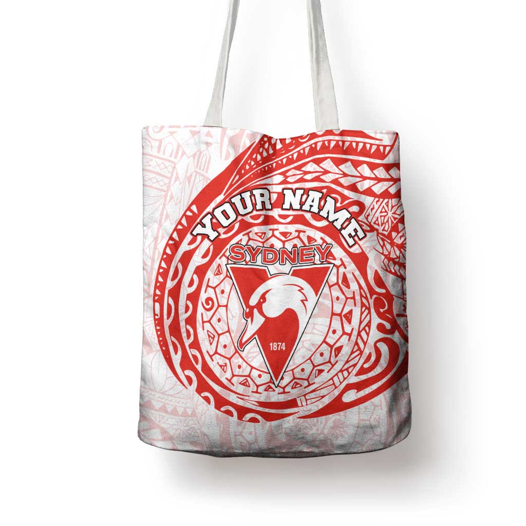 Personalized Sydney Swans Polynesian Tote Bag Tribal Chest and Sleeve Tattoo Heritage Warrior