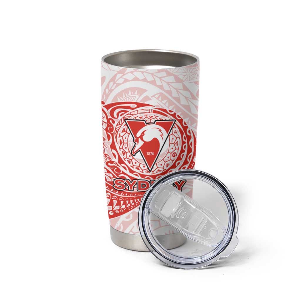 Personalized Sydney Swans Polynesian Tumbler Cup Tribal Chest and Sleeve Tattoo Heritage Warrior