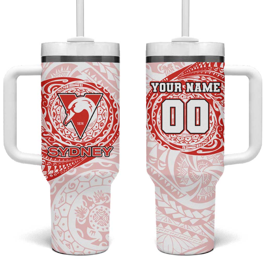 Personalized Sydney Swans Polynesian Tumbler With Handle Tribal Chest and Sleeve Tattoo Heritage Warrior