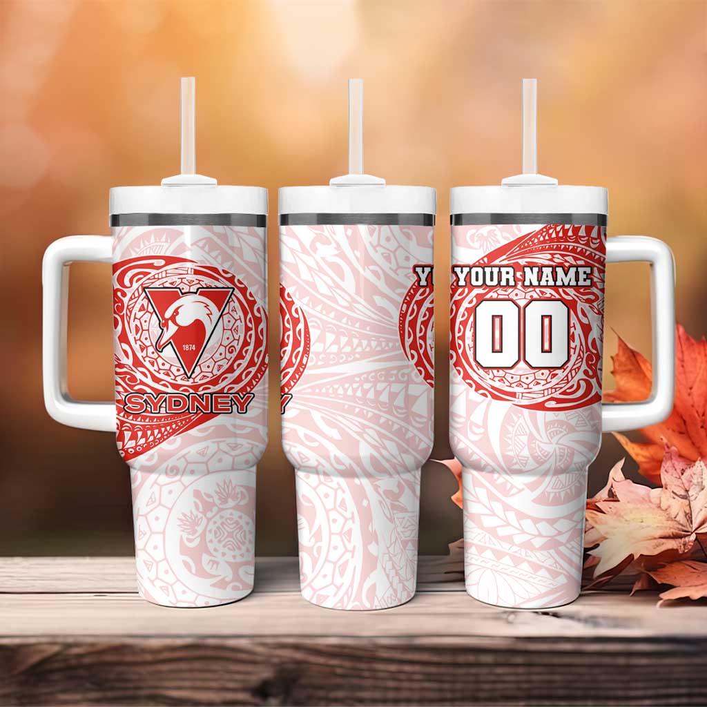 Personalized Sydney Swans Polynesian Tumbler With Handle Tribal Chest and Sleeve Tattoo Heritage Warrior