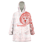 Personalized Sydney Swans Polynesian Wearable Blanket Hoodie Tribal Chest and Sleeve Tattoo Heritage Warrior