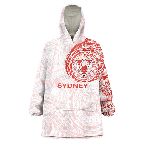 Personalized Sydney Swans Polynesian Wearable Blanket Hoodie Tribal Chest and Sleeve Tattoo Heritage Warrior