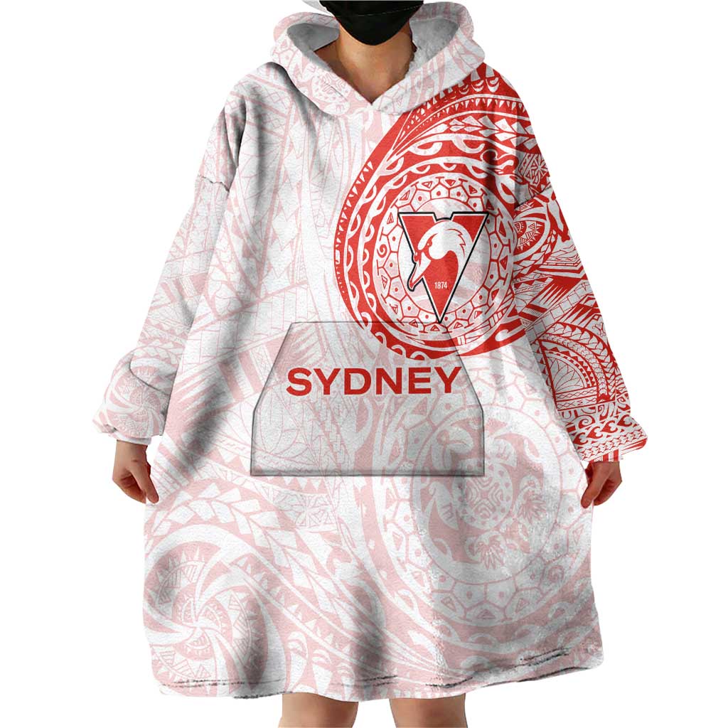 Personalized Sydney Swans Polynesian Wearable Blanket Hoodie Tribal Chest and Sleeve Tattoo Heritage Warrior