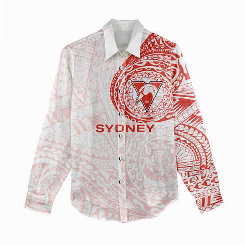 Personalized Sydney Swans Polynesian Women Casual Shirt Tribal Chest and Sleeve Tattoo Heritage Warrior