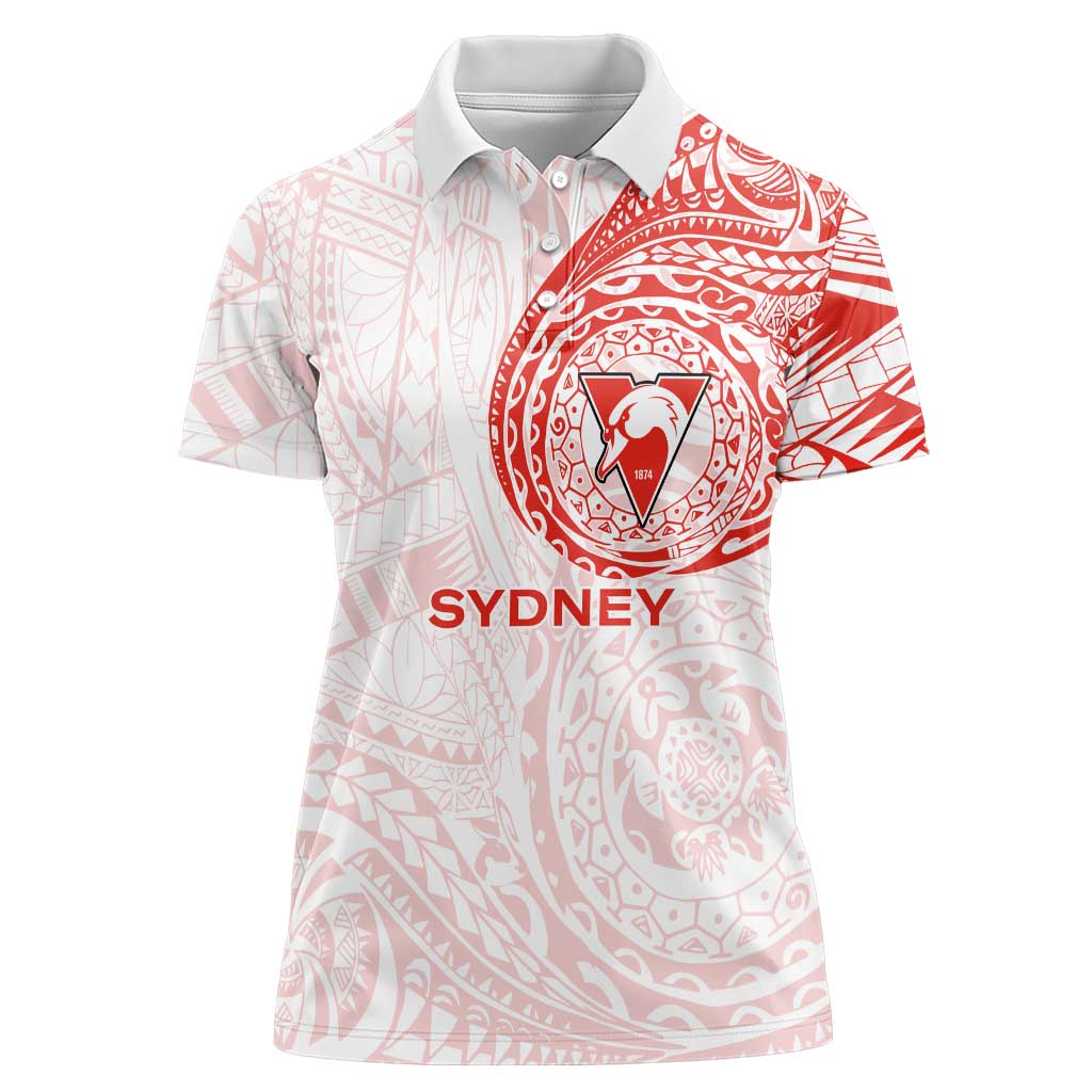 Personalized Sydney Swans Polynesian Women Polo Shirt Tribal Chest and Sleeve Tattoo Heritage Warrior
