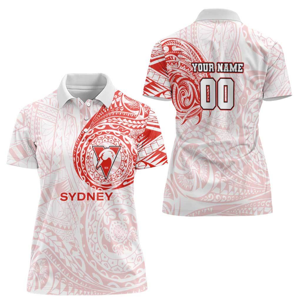 Personalized Sydney Swans Polynesian Women Polo Shirt Tribal Chest and Sleeve Tattoo Heritage Warrior