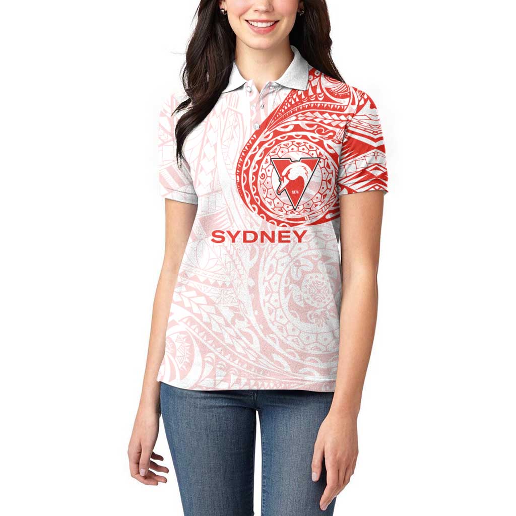 Personalized Sydney Swans Polynesian Women Polo Shirt Tribal Chest and Sleeve Tattoo Heritage Warrior