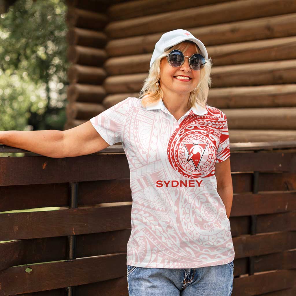 Personalized Sydney Swans Polynesian Women Polo Shirt Tribal Chest and Sleeve Tattoo Heritage Warrior