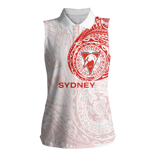 Personalized Sydney Swans Polynesian Women Sleeveless Polo Shirt Tribal Chest and Sleeve Tattoo Heritage Warrior