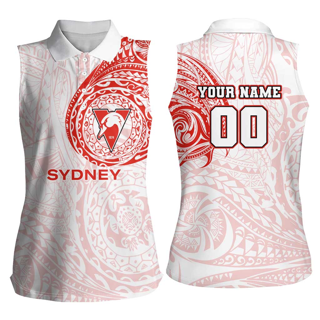 Personalized Sydney Swans Polynesian Women Sleeveless Polo Shirt Tribal Chest and Sleeve Tattoo Heritage Warrior