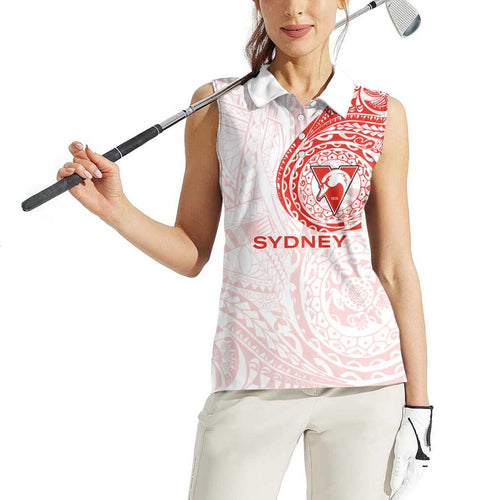 Personalized Sydney Swans Polynesian Women Sleeveless Polo Shirt Tribal Chest and Sleeve Tattoo Heritage Warrior
