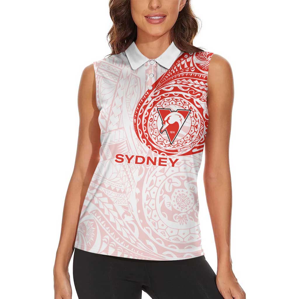 Personalized Sydney Swans Polynesian Women Sleeveless Polo Shirt Tribal Chest and Sleeve Tattoo Heritage Warrior