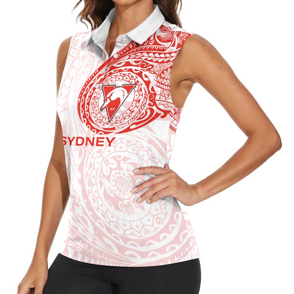 Personalized Sydney Swans Polynesian Women Sleeveless Polo Shirt Tribal Chest and Sleeve Tattoo Heritage Warrior
